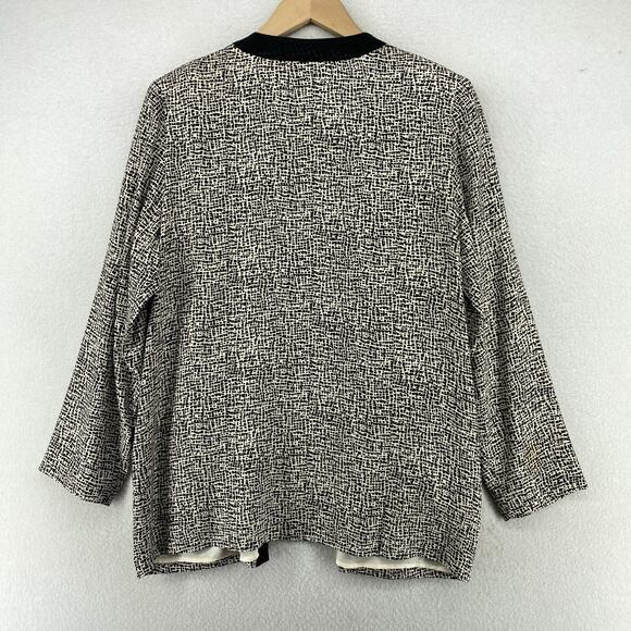 SILK STUDIO Blazer 12 Petite Crepe de Chine Geometric Open Front Black HK Vtg - Picture 3 of 9